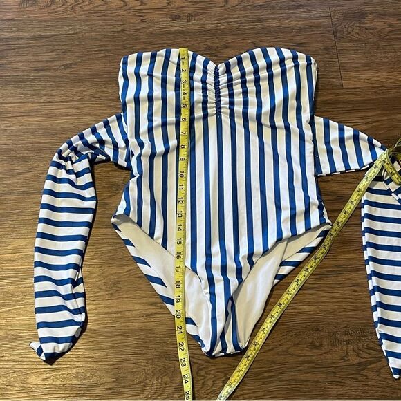 Strapless Summer Beach Striped Knot Front One Piece Swimsuit Blue White Large - Picture 8 of 10